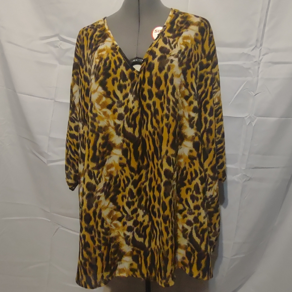 🍌 Adrienne Leopard Print Blouse - V-Neck, Long Sleeve, Flowy Fit Large